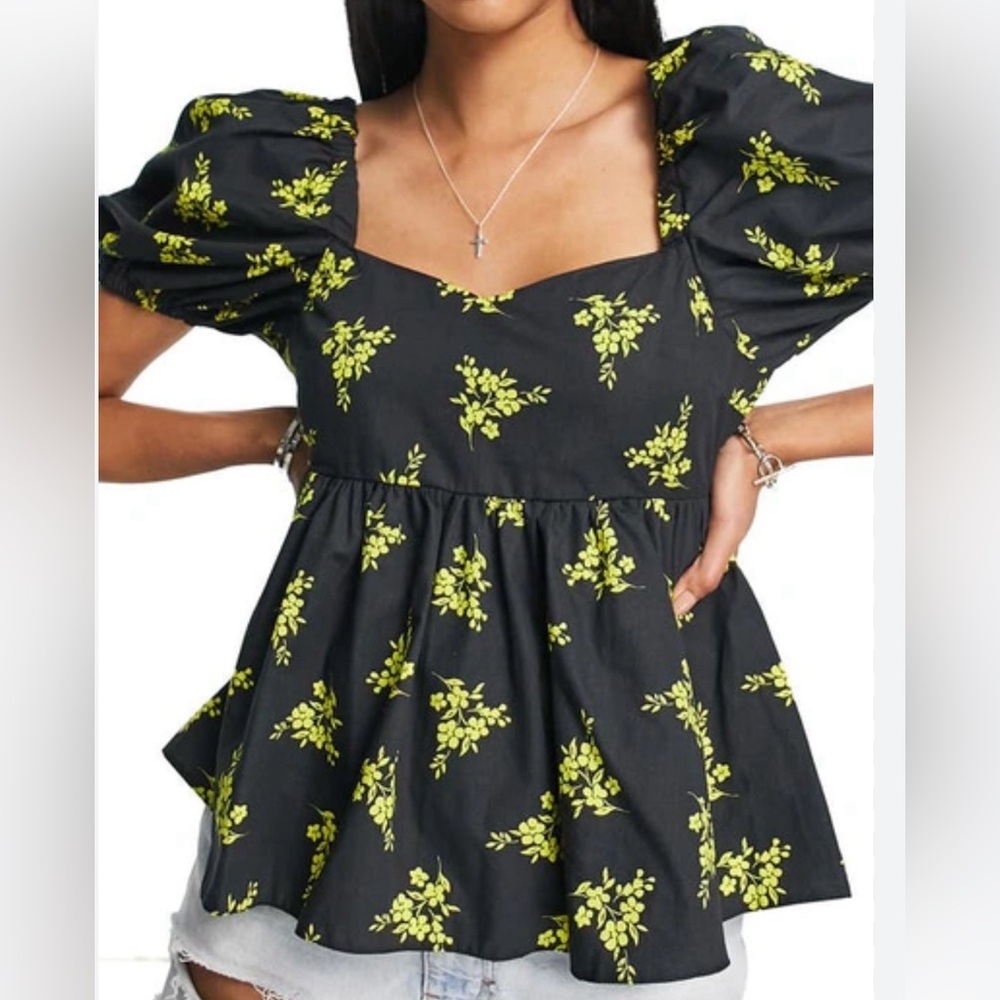 Topshop bubble sleeve open back top